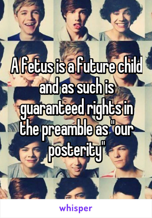 A fetus is a future child and as such is guaranteed rights in the preamble as "our posterity"