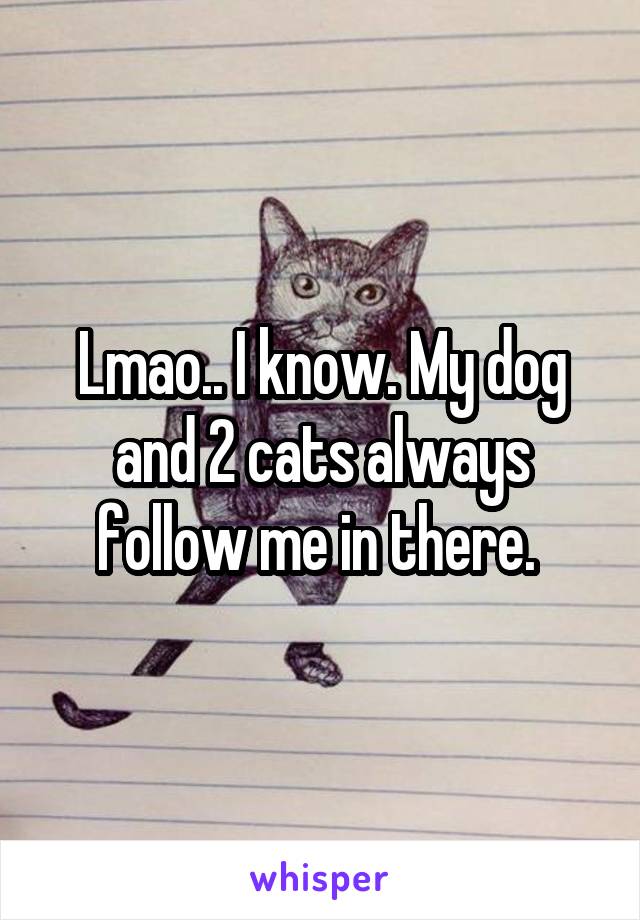 Lmao.. I know. My dog and 2 cats always follow me in there. 