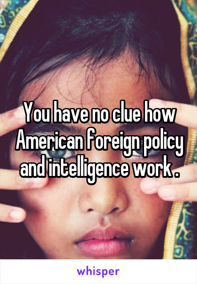 You have no clue how American foreign policy and intelligence work .