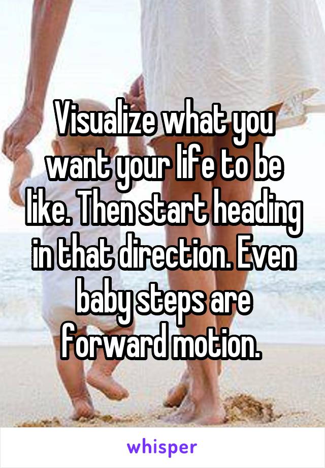 Visualize what you want your life to be like. Then start heading in that direction. Even baby steps are forward motion. 
