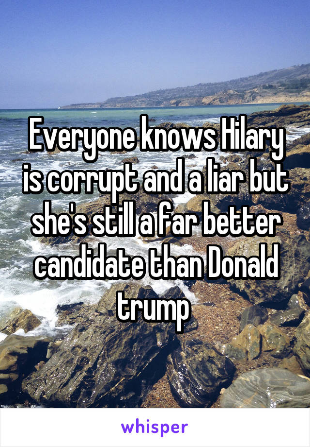 Everyone knows Hilary is corrupt and a liar but she's still a far better candidate than Donald trump 