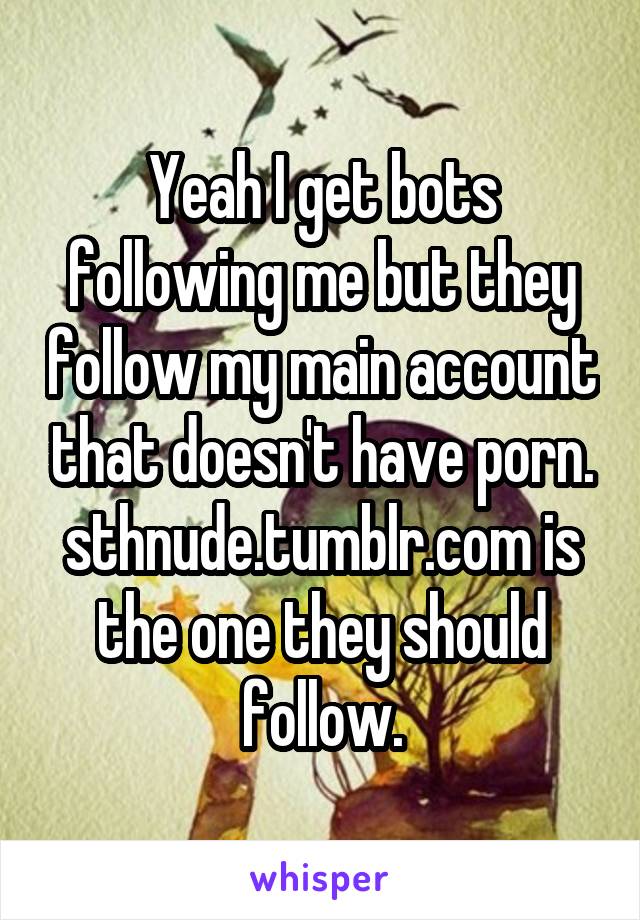 Yeah I get bots following me but they follow my main account that doesn't have porn.
sthnude.tumblr.com is the one they should follow.