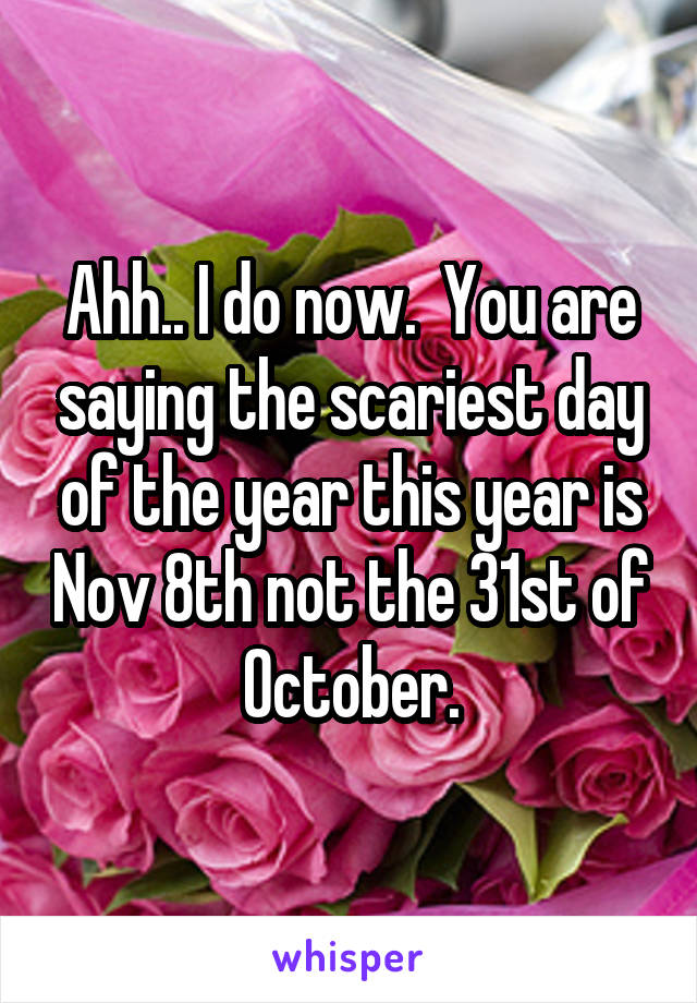 Ahh.. I do now.  You are saying the scariest day of the year this year is Nov 8th not the 31st of October.