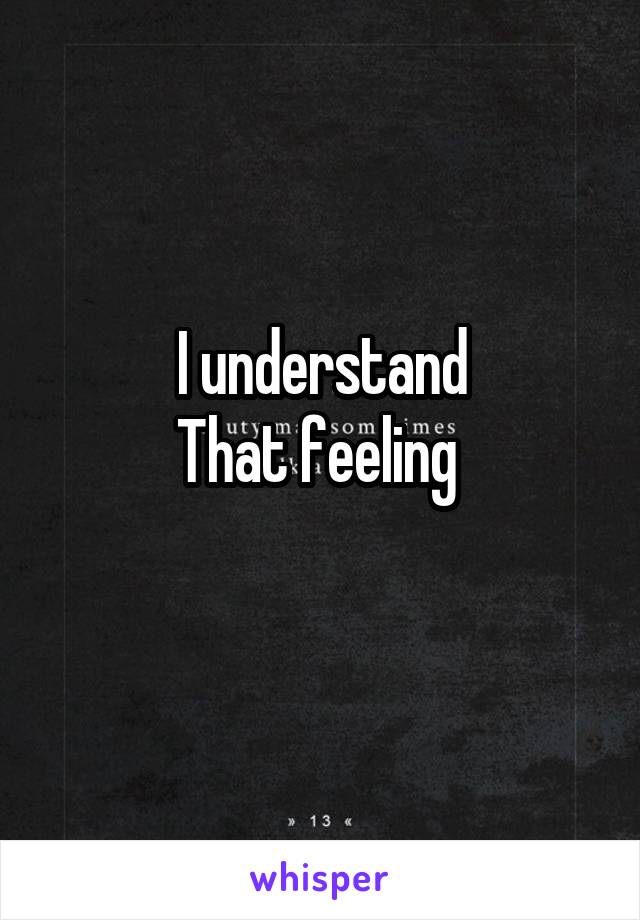 I understand
That feeling 
