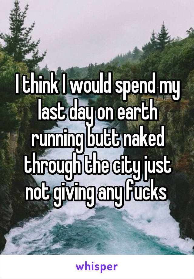 I think I would spend my last day on earth running butt naked through the city just not giving any fucks 