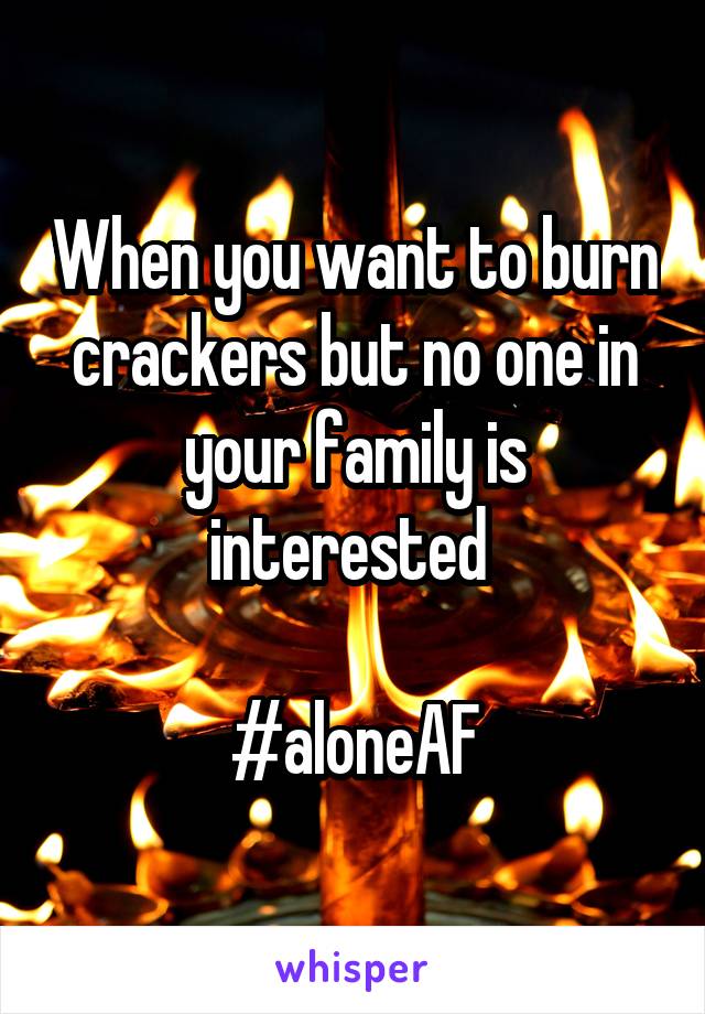 When you want to burn crackers but no one in your family is interested 

#aloneAF