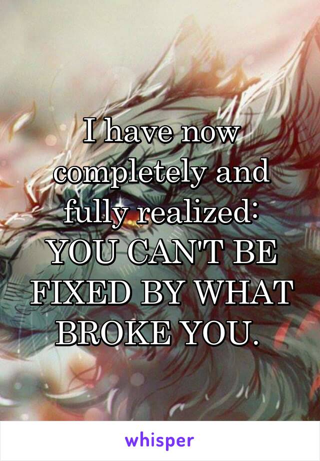 I have now completely and fully realized:
YOU CAN'T BE FIXED BY WHAT BROKE YOU. 