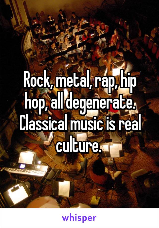 Rock, metal, rap, hip hop, all degenerate. Classical music is real culture. 