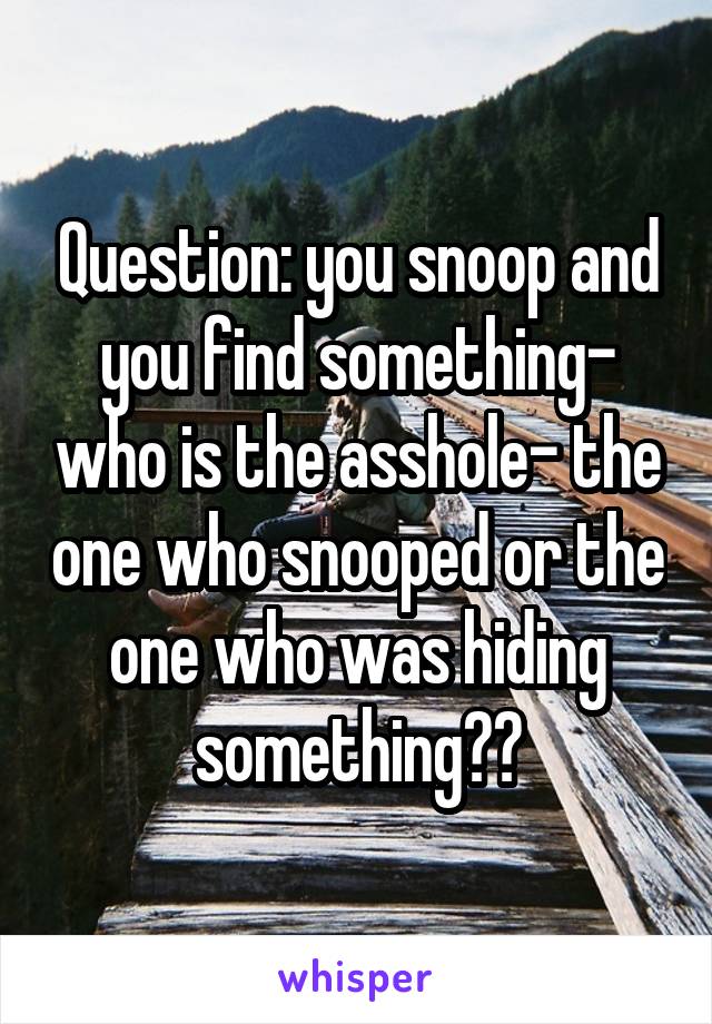 Question: you snoop and you find something- who is the asshole- the one who snooped or the one who was hiding something??