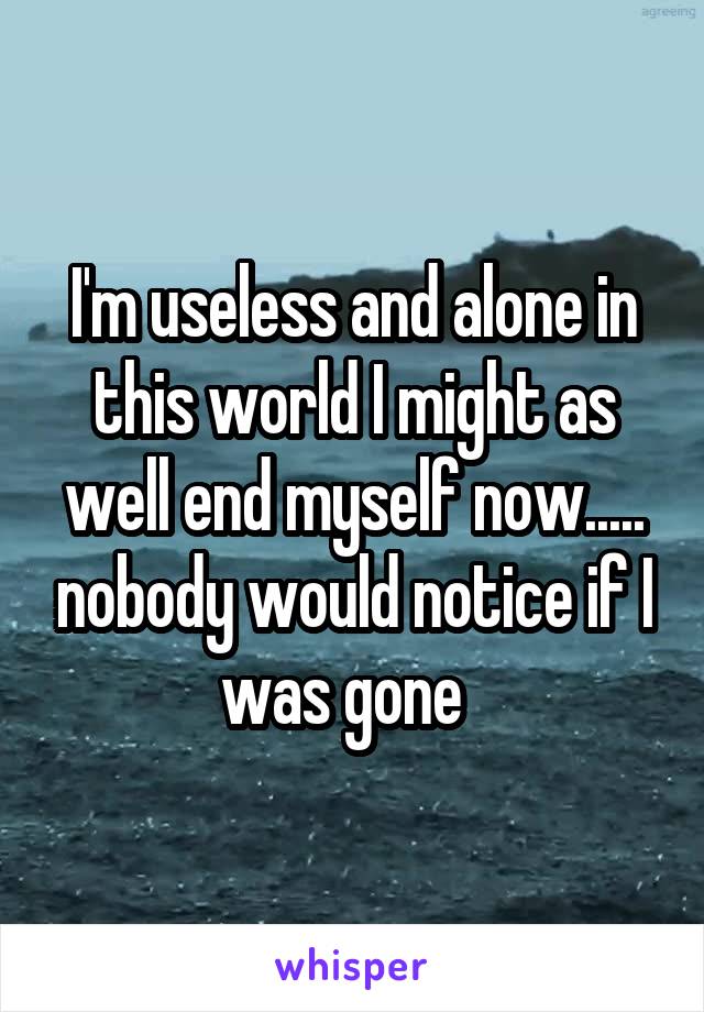 I'm useless and alone in this world I might as well end myself now..... nobody would notice if I was gone  