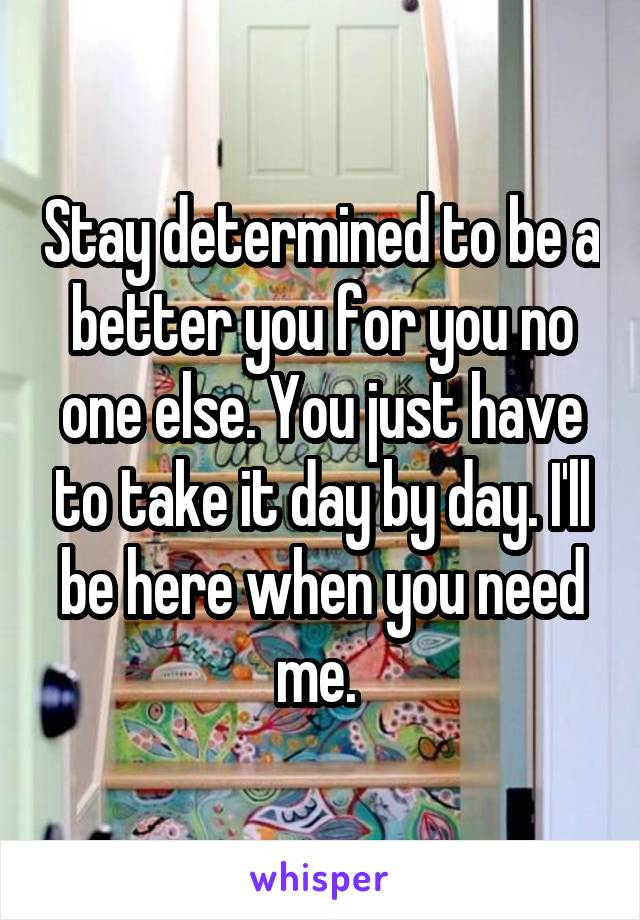 Stay determined to be a better you for you no one else. You just have to take it day by day. I'll be here when you need me. 