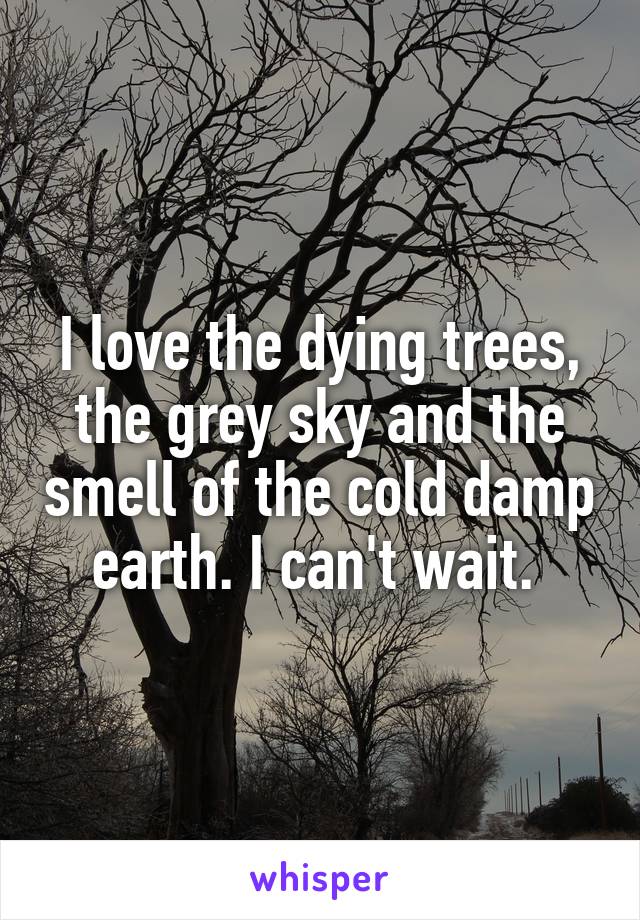 I love the dying trees, the grey sky and the smell of the cold damp earth. I can't wait. 