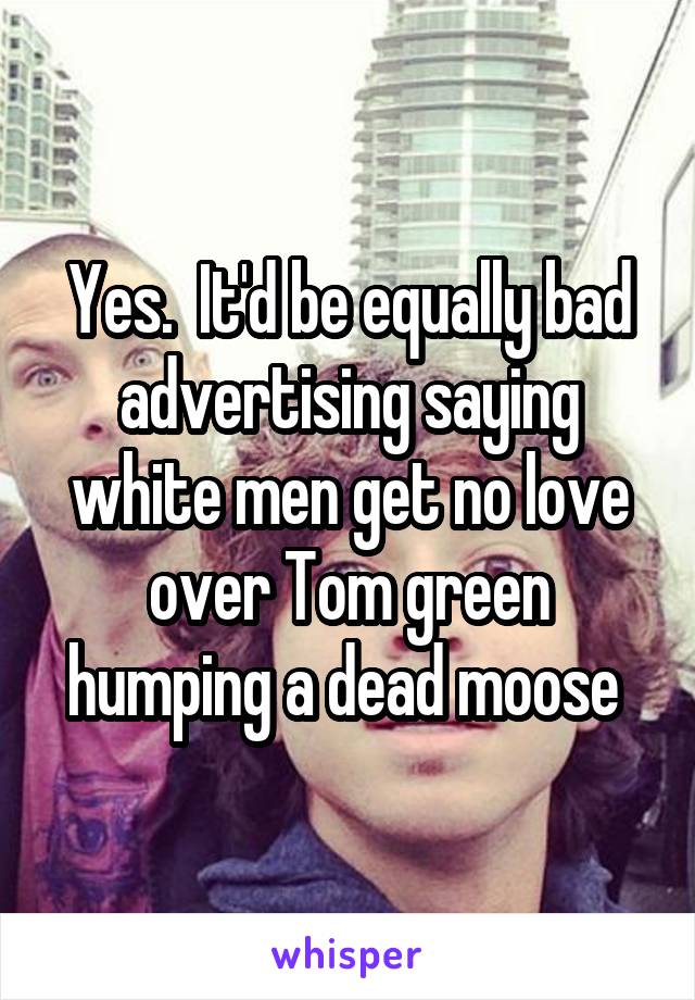 Yes.  It'd be equally bad advertising saying white men get no love over Tom green humping a dead moose 