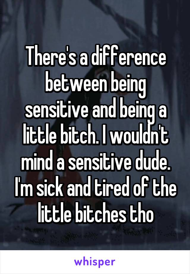 There's a difference between being sensitive and being a little bitch. I wouldn't mind a sensitive dude. I'm sick and tired of the little bitches tho