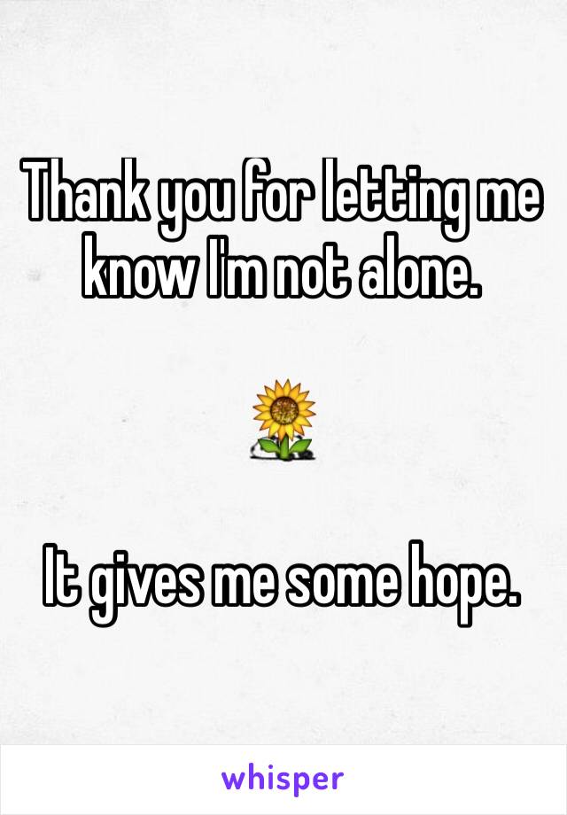Thank you for letting me know I'm not alone. 

🌻

It gives me some hope. 