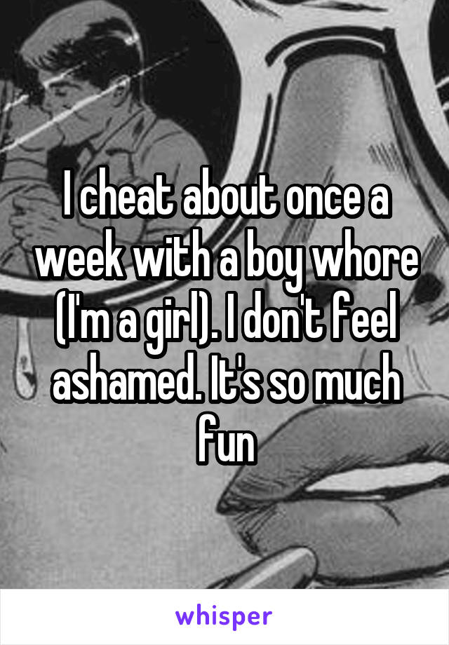 I cheat about once a week with a boy whore (I'm a girl). I don't feel ashamed. It's so much fun