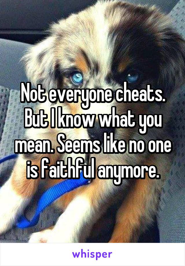 Not everyone cheats. But I know what you mean. Seems like no one is faithful anymore.