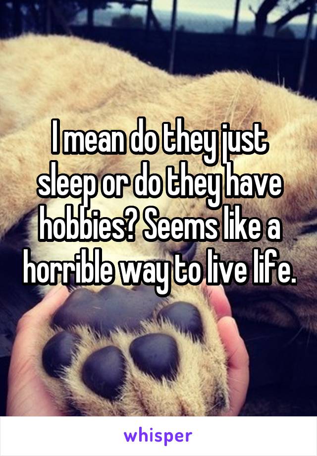 I mean do they just sleep or do they have hobbies? Seems like a horrible way to live life. 
