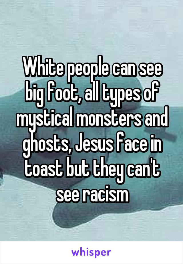 White people can see big foot, all types of mystical monsters and ghosts, Jesus face in toast but they can't see racism