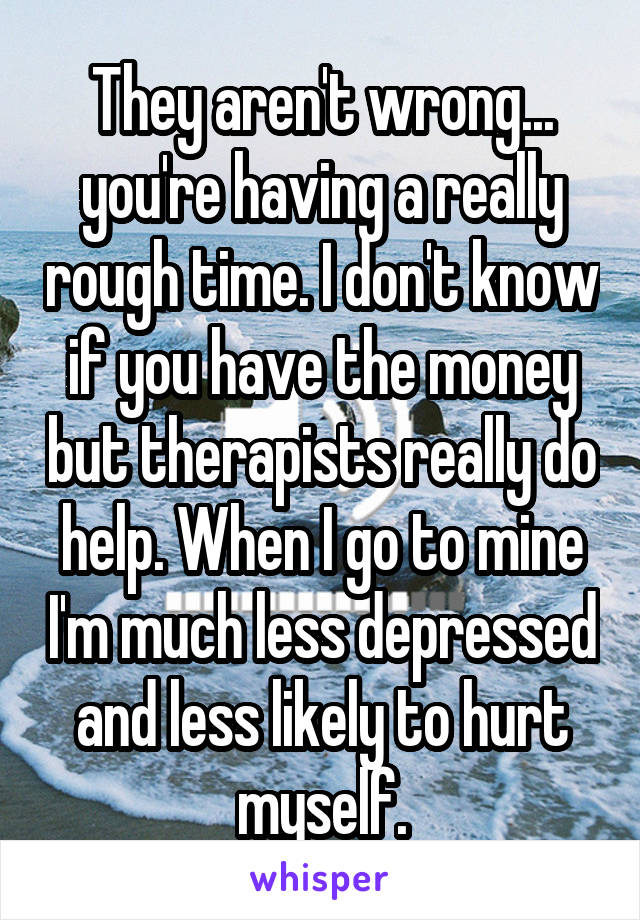 They aren't wrong... you're having a really rough time. I don't know if you have the money but therapists really do help. When I go to mine I'm much less depressed and less likely to hurt myself.