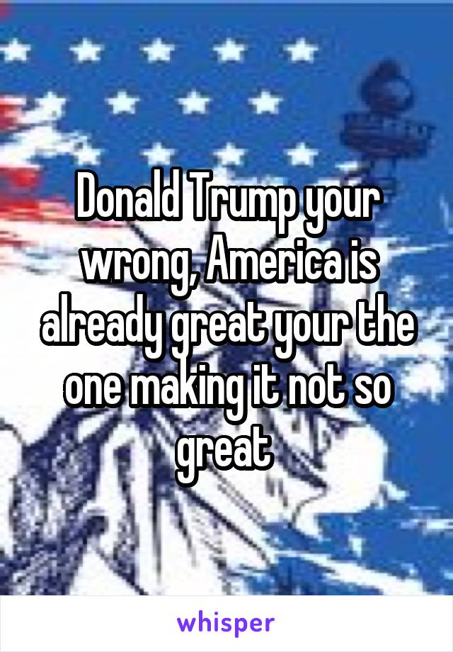 Donald Trump your wrong, America is already great your the one making it not so great 