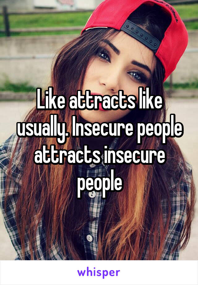 Like attracts like usually. Insecure people attracts insecure people