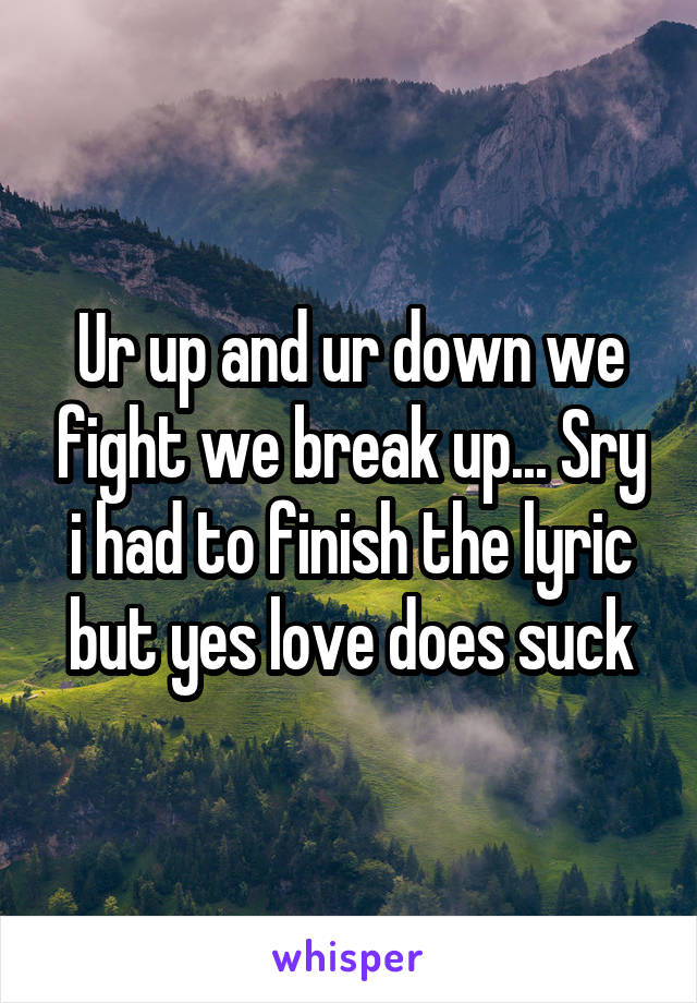 Ur up and ur down we fight we break up... Sry i had to finish the lyric but yes love does suck