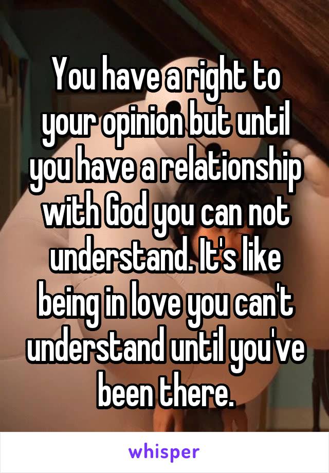 You have a right to your opinion but until you have a relationship with God you can not understand. It's like being in love you can't understand until you've been there.