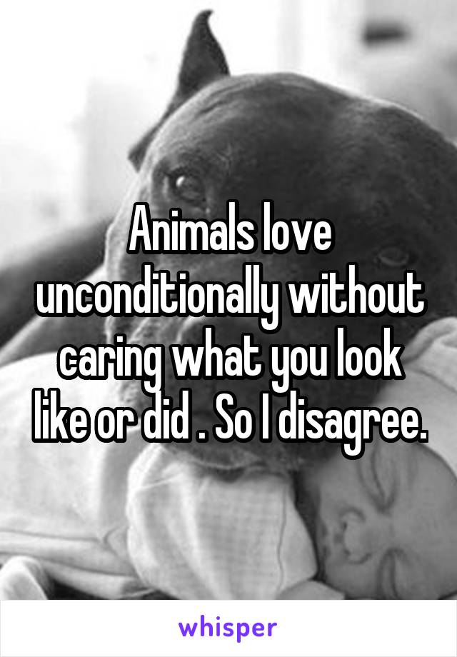 Animals love unconditionally without caring what you look like or did . So I disagree.