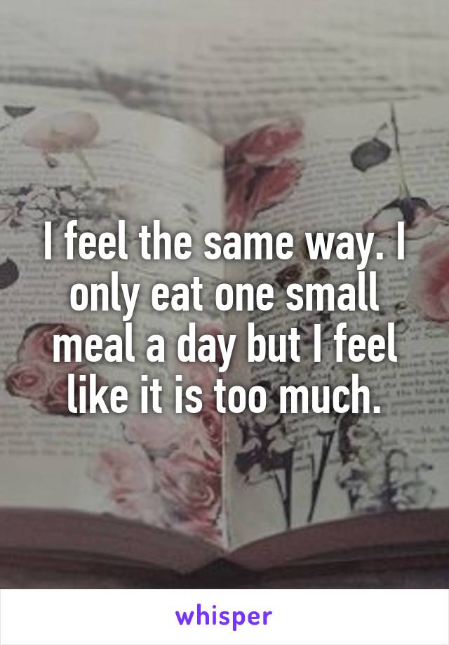 I feel the same way. I only eat one small meal a day but I feel like it is too much.