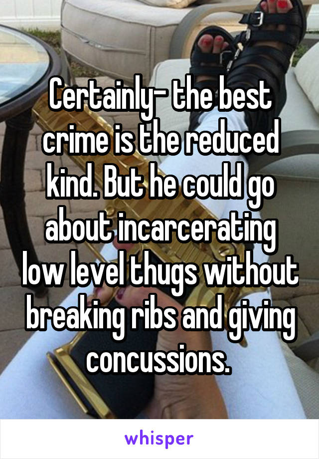 Certainly- the best crime is the reduced kind. But he could go about incarcerating low level thugs without breaking ribs and giving concussions. 