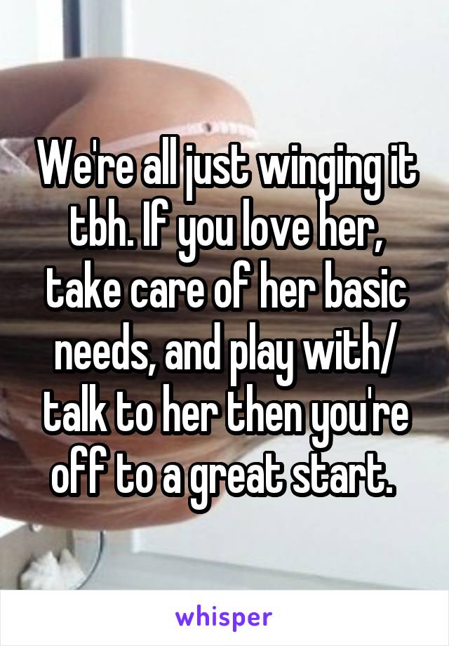 We're all just winging it tbh. If you love her, take care of her basic needs, and play with/ talk to her then you're off to a great start. 