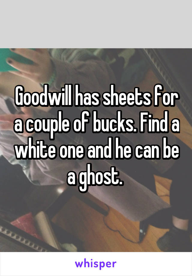 Goodwill has sheets for a couple of bucks. Find a white one and he can be a ghost. 