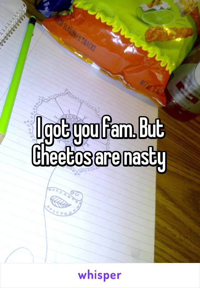I got you fam. But Cheetos are nasty 