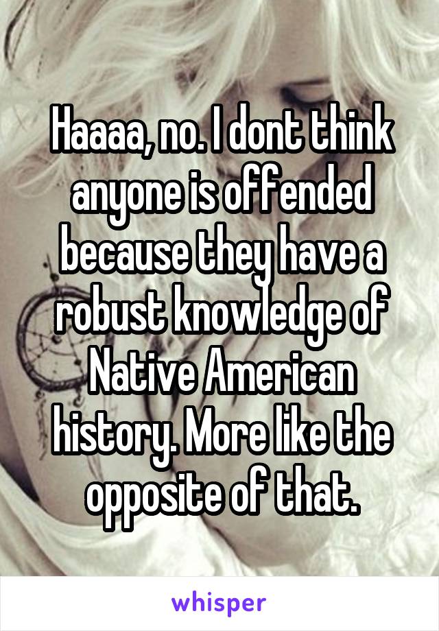 Haaaa, no. I dont think anyone is offended because they have a robust knowledge of Native American history. More like the opposite of that.