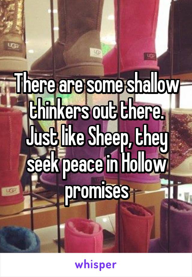 There are some shallow thinkers out there. Just like Sheep, they seek peace in Hollow promises