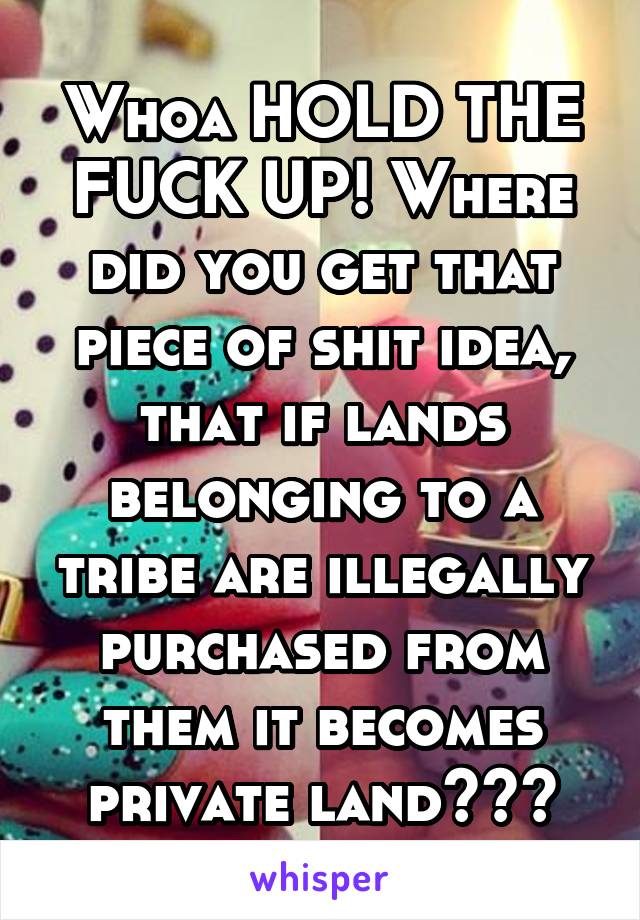 Whoa HOLD THE FUCK UP! Where did you get that piece of shit idea, that if lands belonging to a tribe are illegally purchased from them it becomes private land???