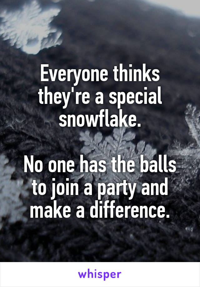Everyone thinks they're a special snowflake.

No one has the balls to join a party and make a difference.