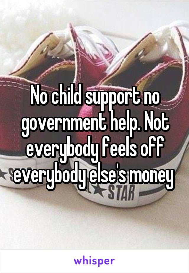 No child support no government help. Not everybody feels off everybody else's money 