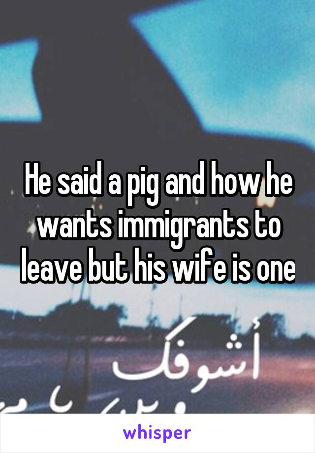 He said a pig and how he wants immigrants to leave but his wife is one