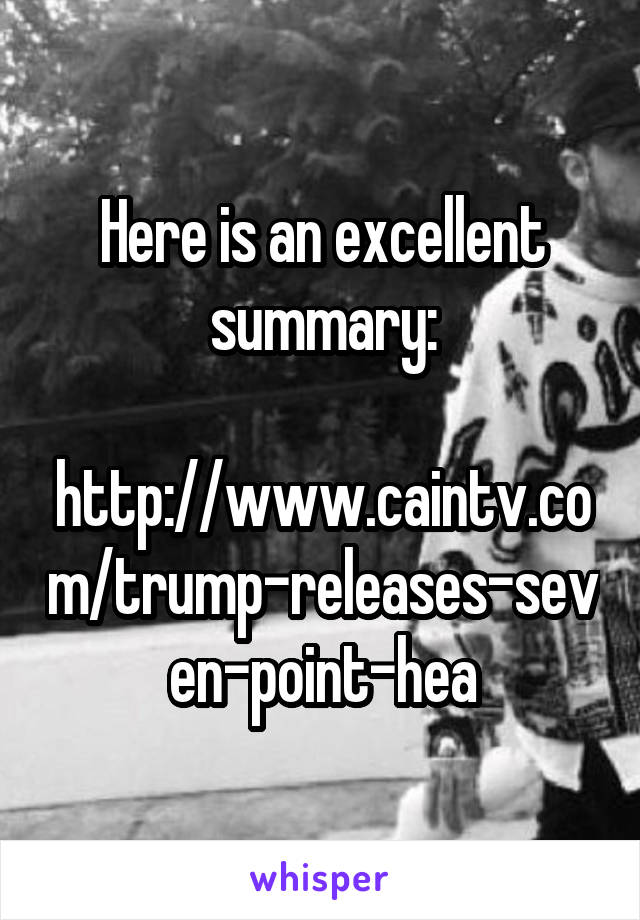 Here is an excellent summary:

http://www.caintv.com/trump-releases-seven-point-hea