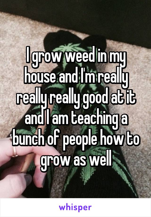 I grow weed in my house and I'm really really really good at it and I am teaching a bunch of people how to grow as well