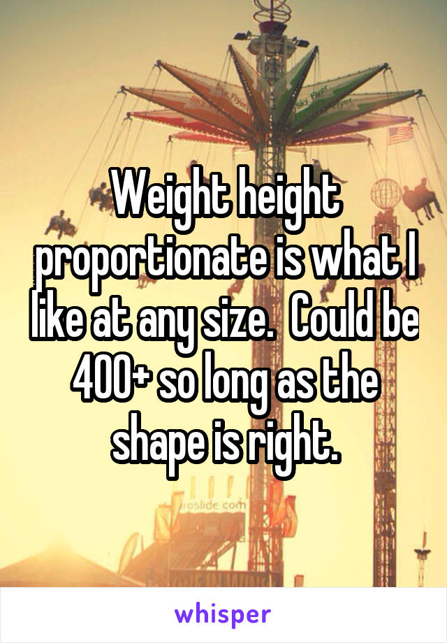 Weight height proportionate is what I like at any size.  Could be 400+ so long as the shape is right.
