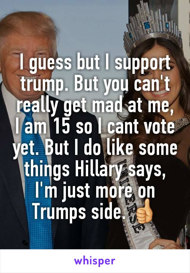 I guess but I support trump. But you can't really get mad at me, I am 15 so I cant vote yet. But I do like some things Hillary says, I'm just more on Trumps side. 👍