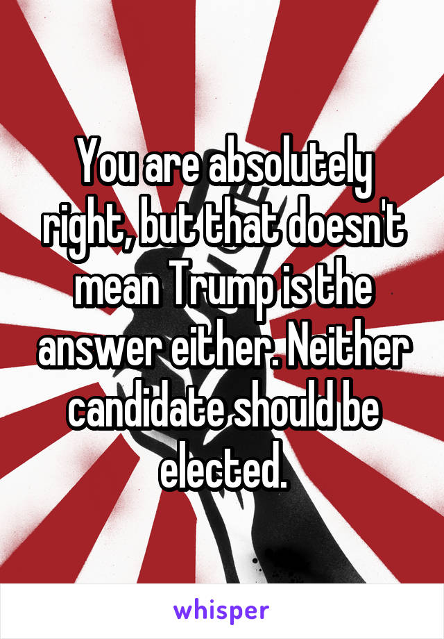 You are absolutely right, but that doesn't mean Trump is the answer either. Neither candidate should be elected.