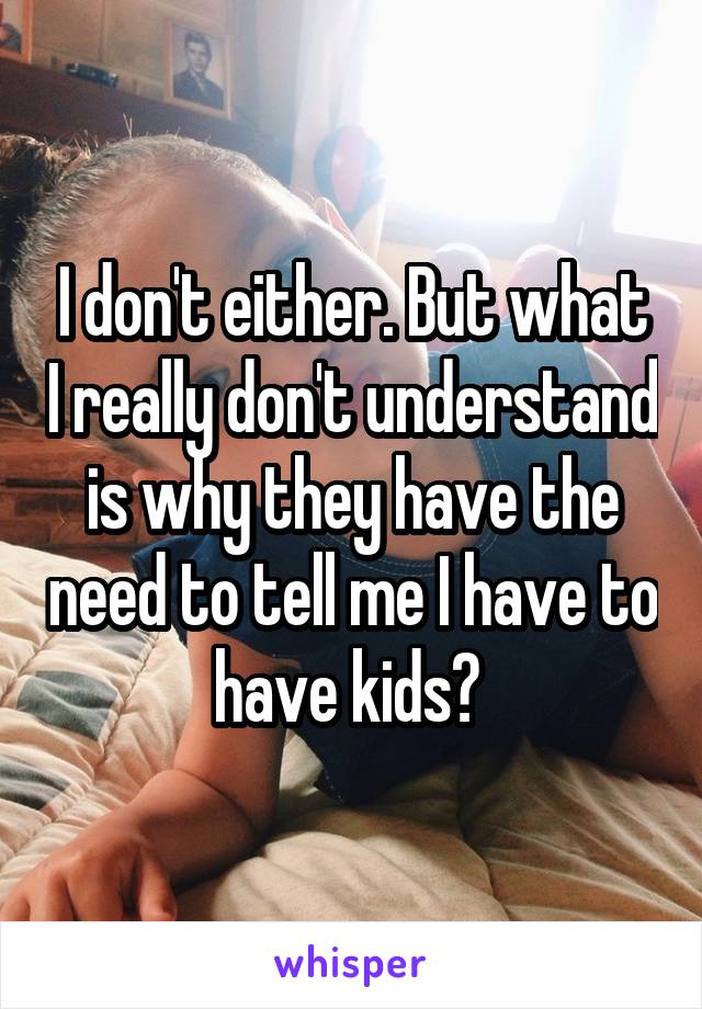 I don't either. But what I really don't understand is why they have the need to tell me I have to have kids? 
