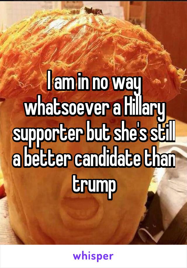 I am in no way whatsoever a Hillary supporter but she's still a better candidate than trump