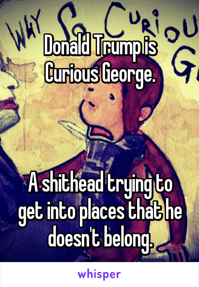 Donald Trump is
Curious George.



A shithead trying to get into places that he doesn't belong.