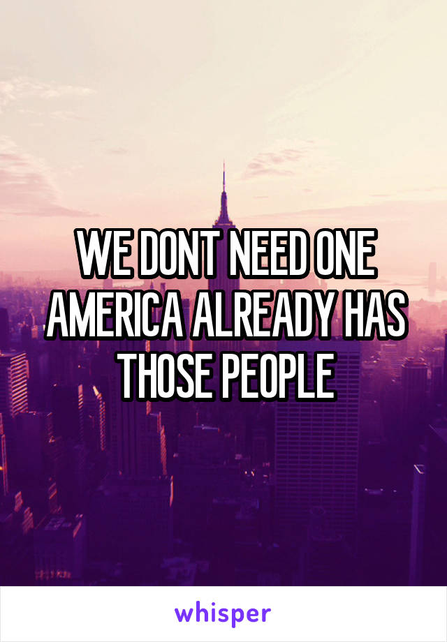 WE DONT NEED ONE AMERICA ALREADY HAS THOSE PEOPLE