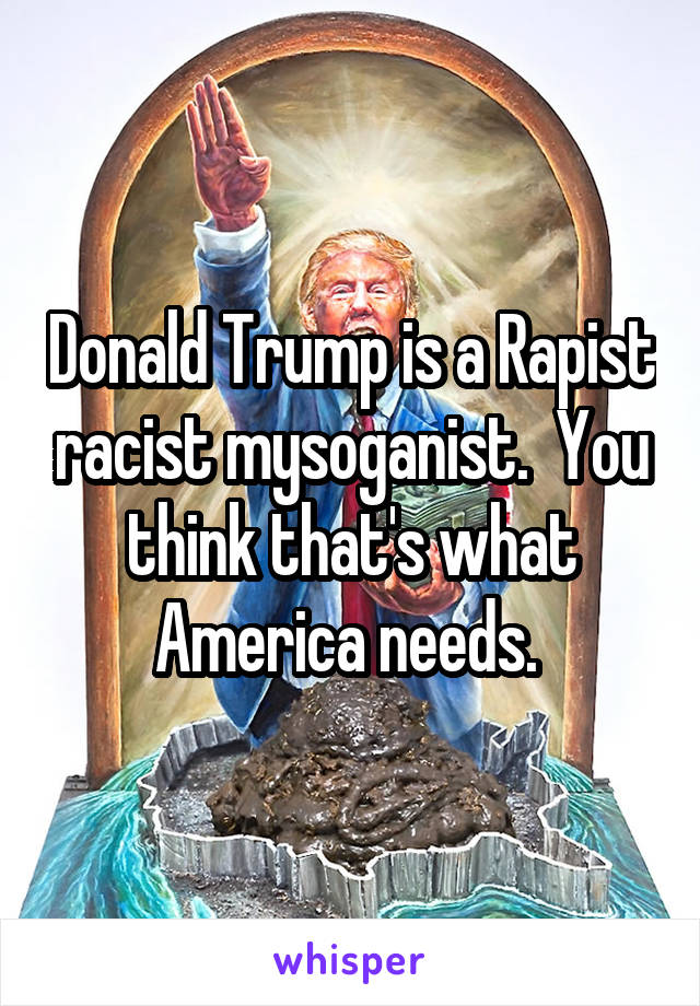 Donald Trump is a Rapist racist mysoganist.  You think that's what America needs. 